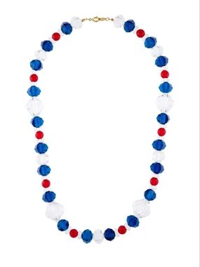 Trifari Lucite Red, Blue & Clear Faceted Bead Vintage Patrotic Necklace